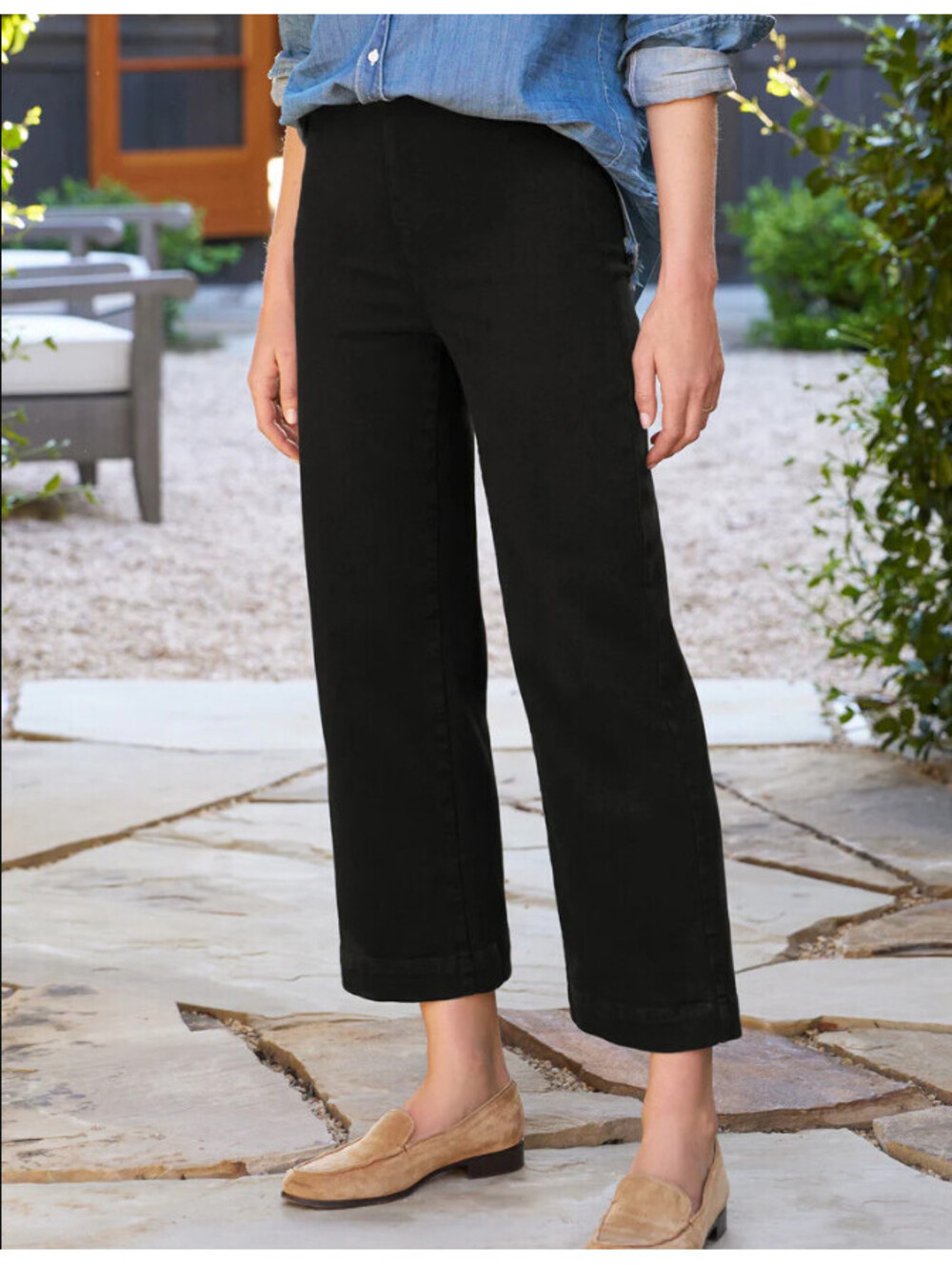 NEW, Frank & Eileen Westport Illusion Wide-Leg Pull-On Jean Black Sz 8 #P4123